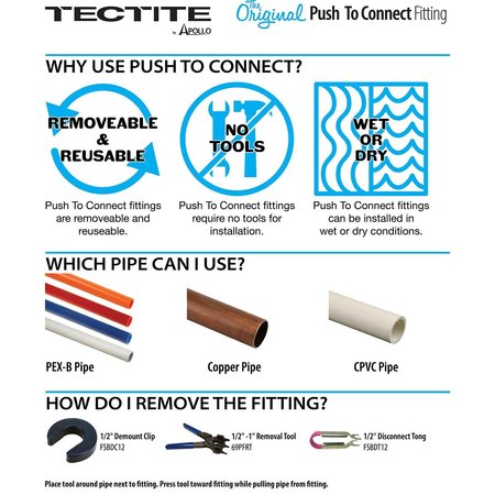 TECTITE BY APOLLO 1/2 in. Push-To-Connect x 1/2 in. Push-To-Connect x 18 in. Braided Stainless Steel Repair Hose FSBBS12P18